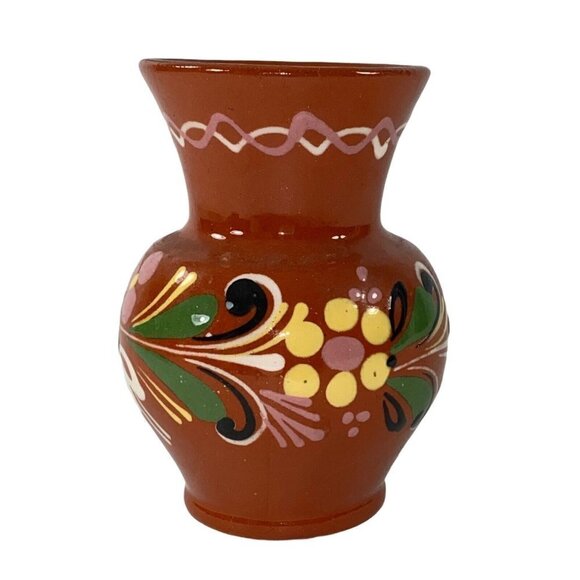 Vintage Hungary Pottery Vase 4”T 2.5”W Studio Art Pottery Flower Deco Redware - Picture 6 of 12